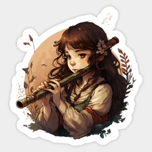 musical instrument | beautiful girl with flute Sticker